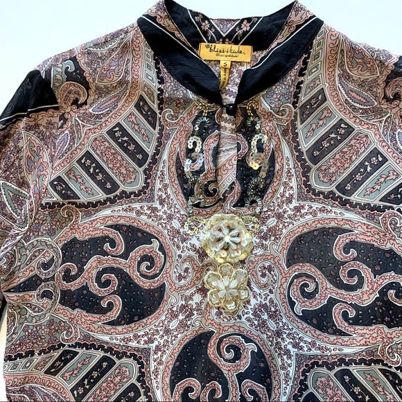 Bliss+Gratitude L/S Blouse/Tunic Keyhole Sequin S - Picture 4 of 5